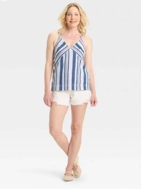 Universal Thread Women’s Denim Duo Strap Striped Top